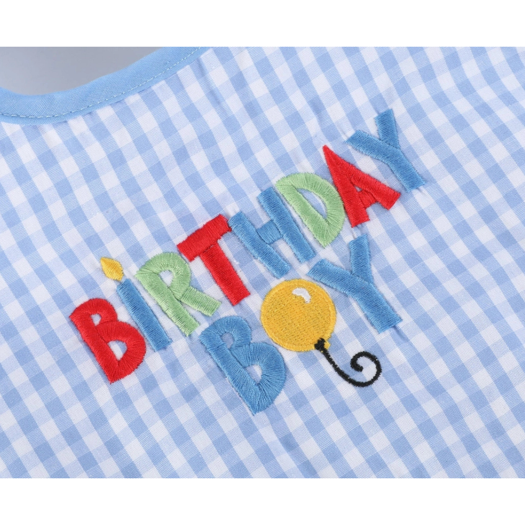 Blue Gingham "Birthday Boy" Bib