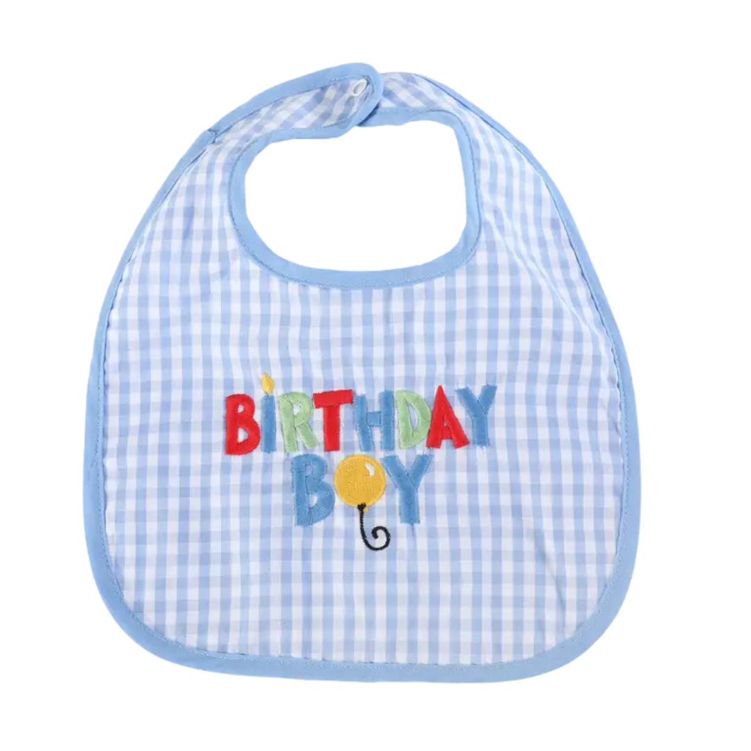 Blue Gingham "Birthday Boy" Bib