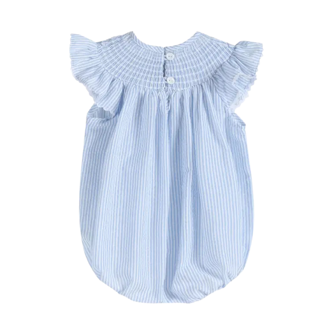 Blue Seersucker Bunny Smocked Flutter Romper