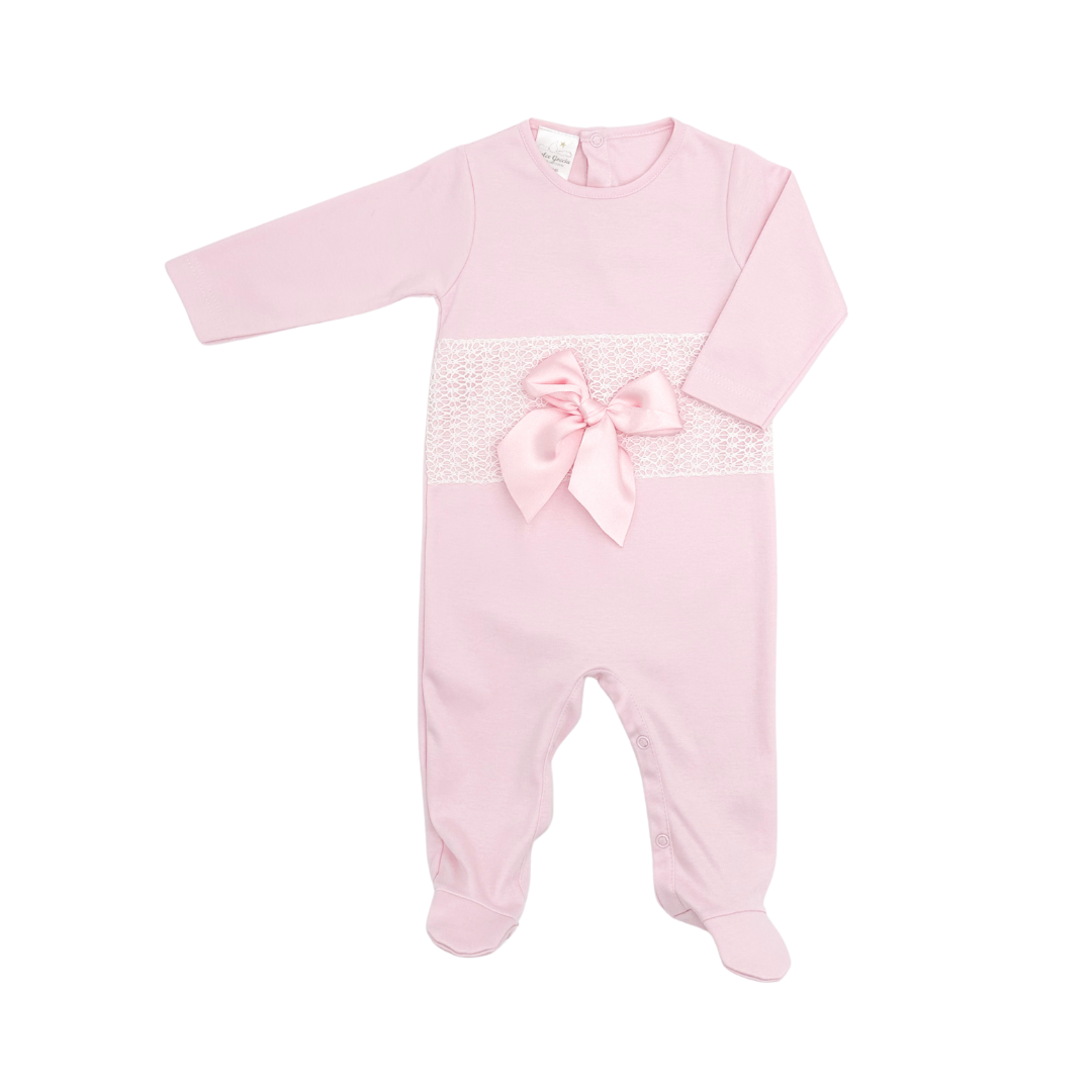 Pink Bow Footie with Lace