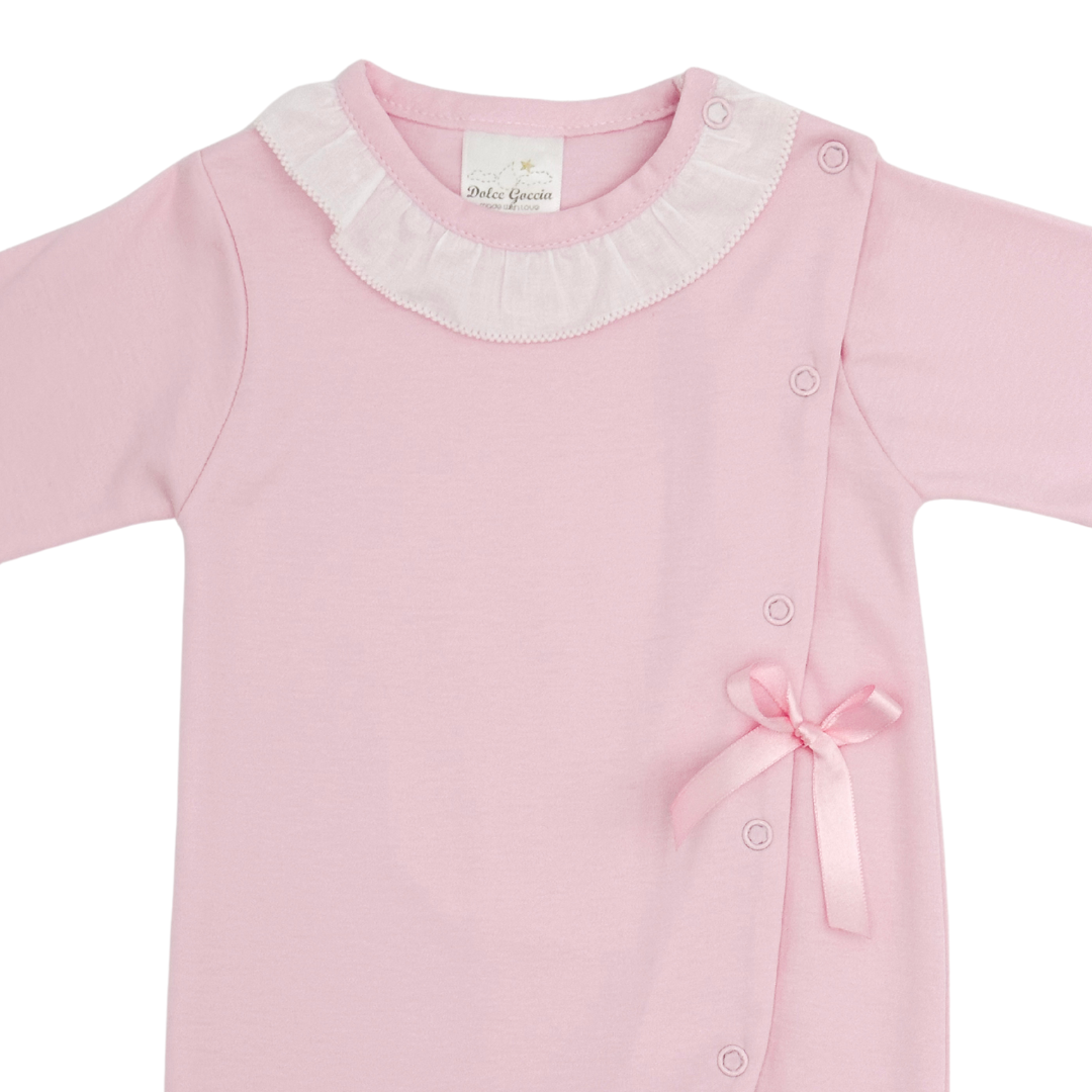 Pink Bow Footie with Ruffle Collar