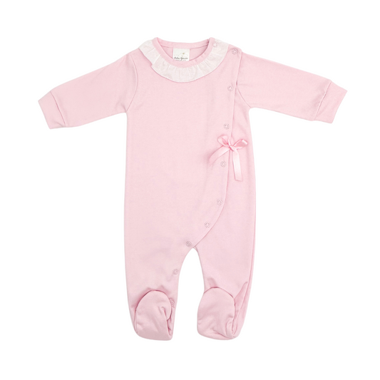 Pink Bow Footie with Ruffle Collar