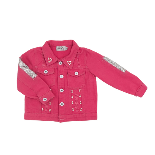 Pink Butterfly Sequin Denim Jacket