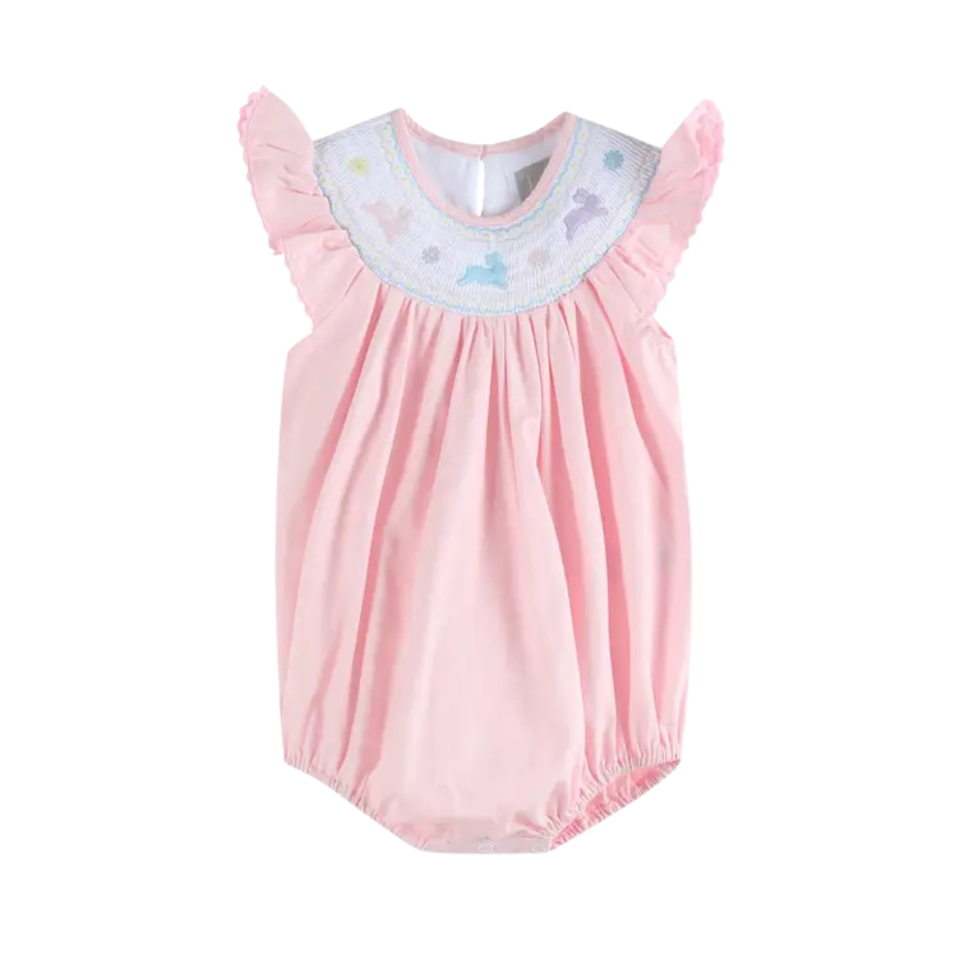 Pretty Pink Bunny Smocked Flutter Romper