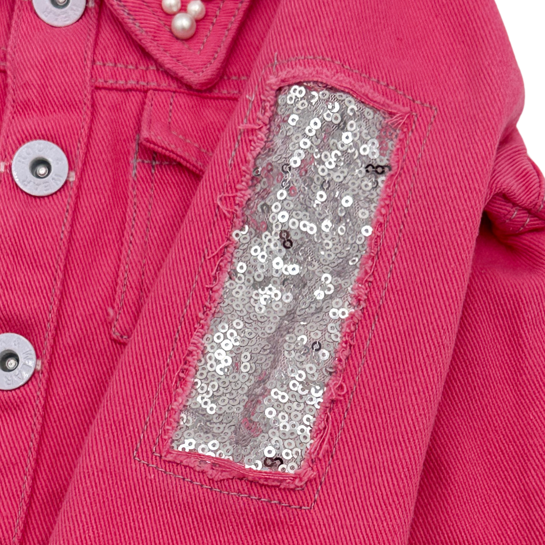 Pink Butterfly Sequin Denim Jacket