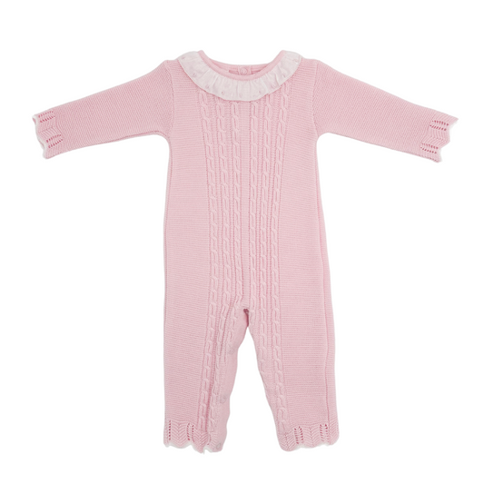 Light Pink Knit Jumpsuit with Ruffle Collar