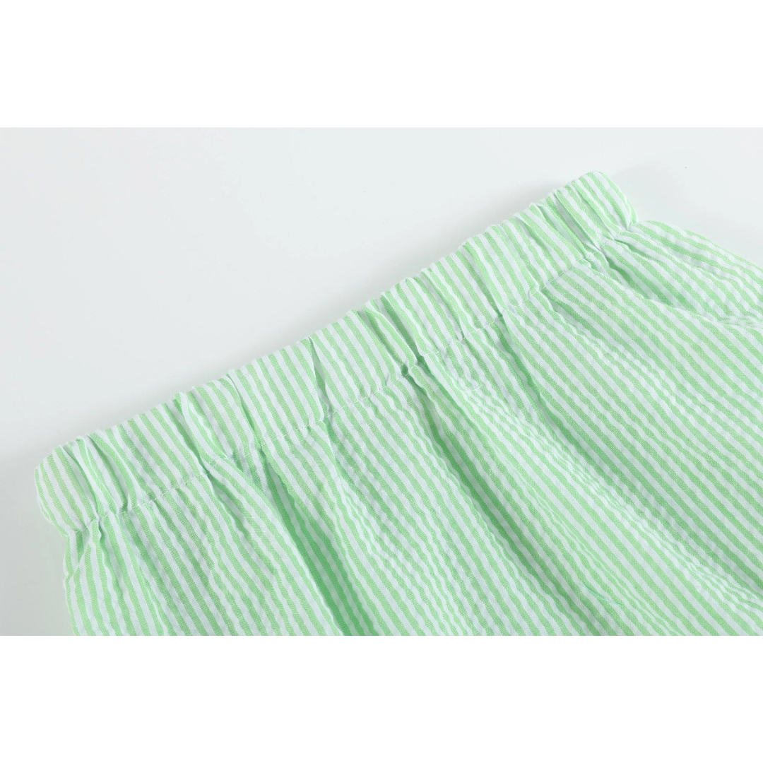 Green & White Stripe Watermelon Smocked Angel-Sleeve Dress and Bloomers