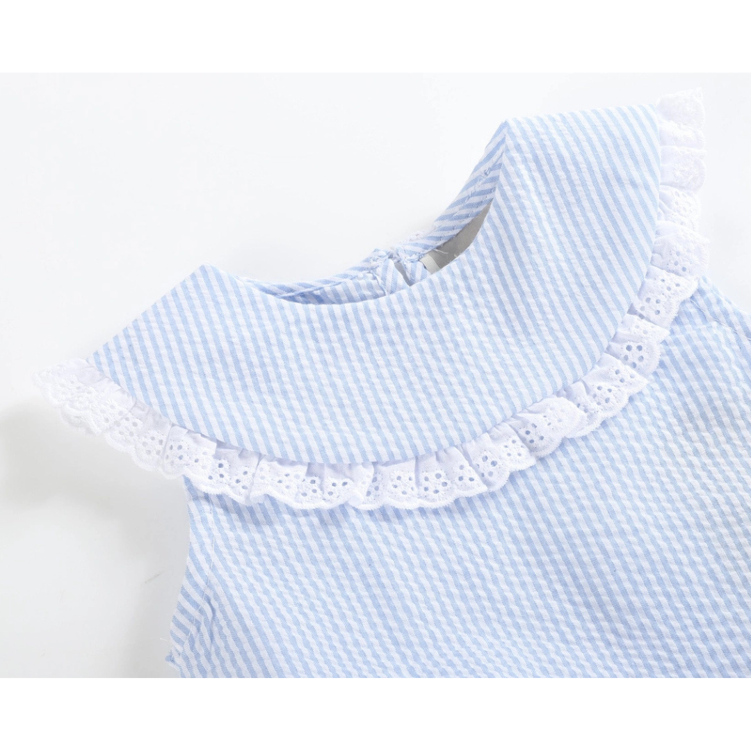 Light Blue Seersucker Collared Bubble Romper