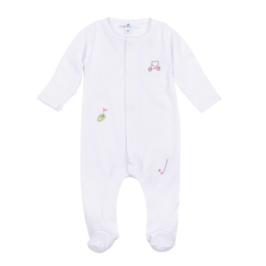 Tiny Tee Time Pink Embroidered Footie