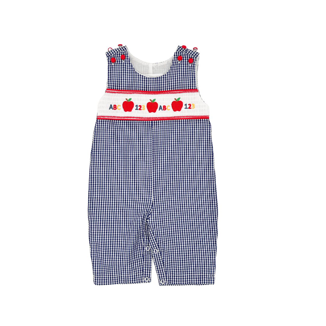 Blue Gingham 123 ABC School Smocked Overalls