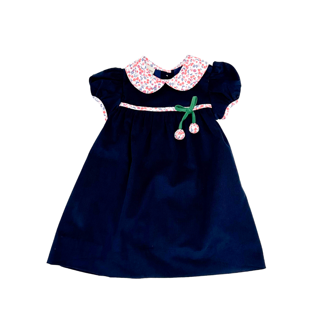 Cherries and Floral Navy Blue Corduroy Float Dress