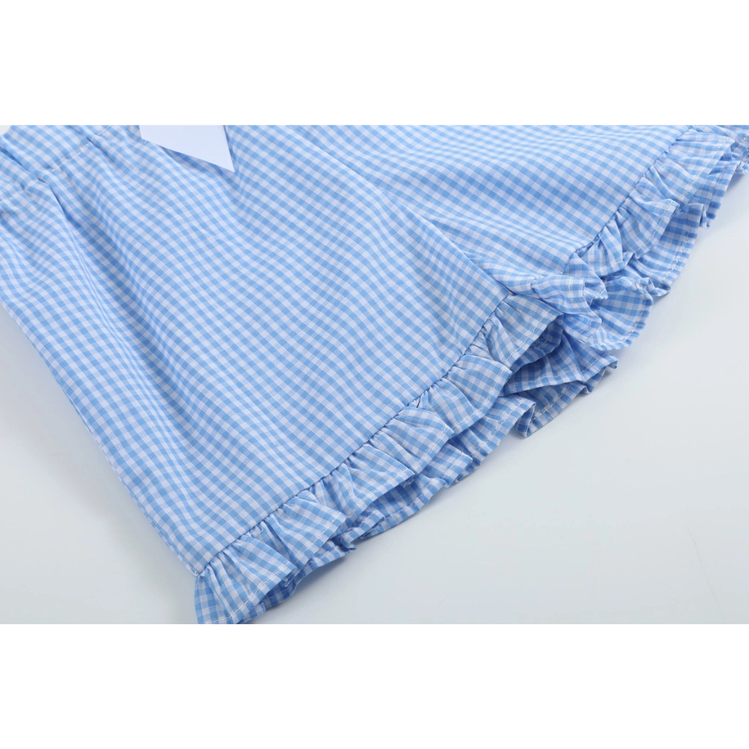 Light Blue Gingham Golf Tee and Shorts Set