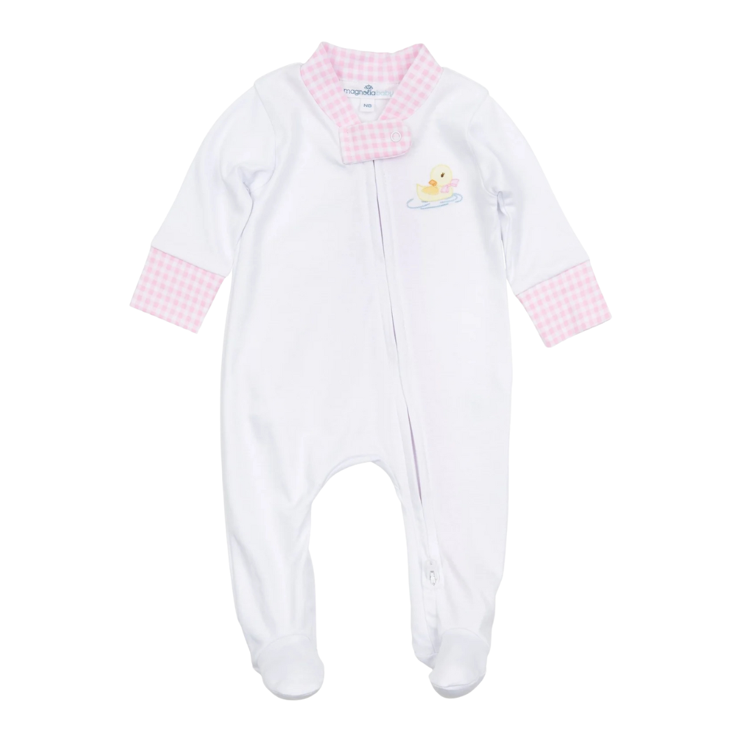 Little Waddlers Embroidered Pink Zipper Footie