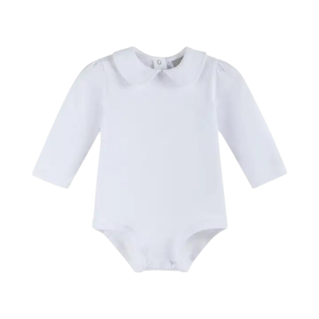 White Collared Unisex Long Sleeve Bodysuit