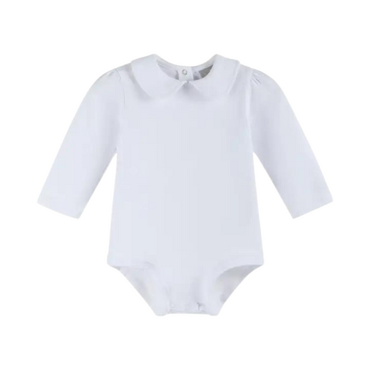 White Collared Unisex Long Sleeve Bodysuit