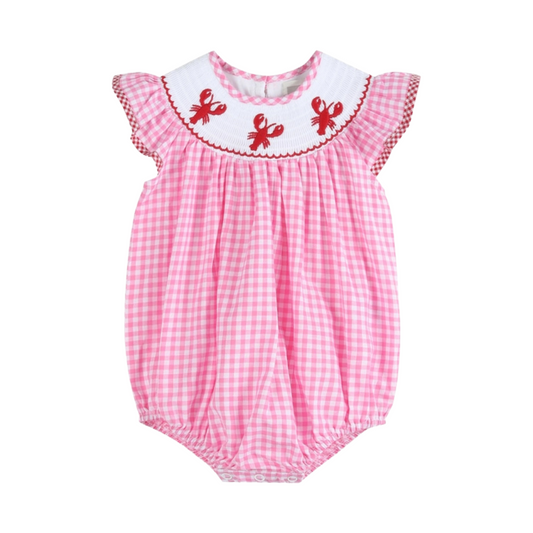 Pink Gingham Crawfish Smocked Flutter Romper