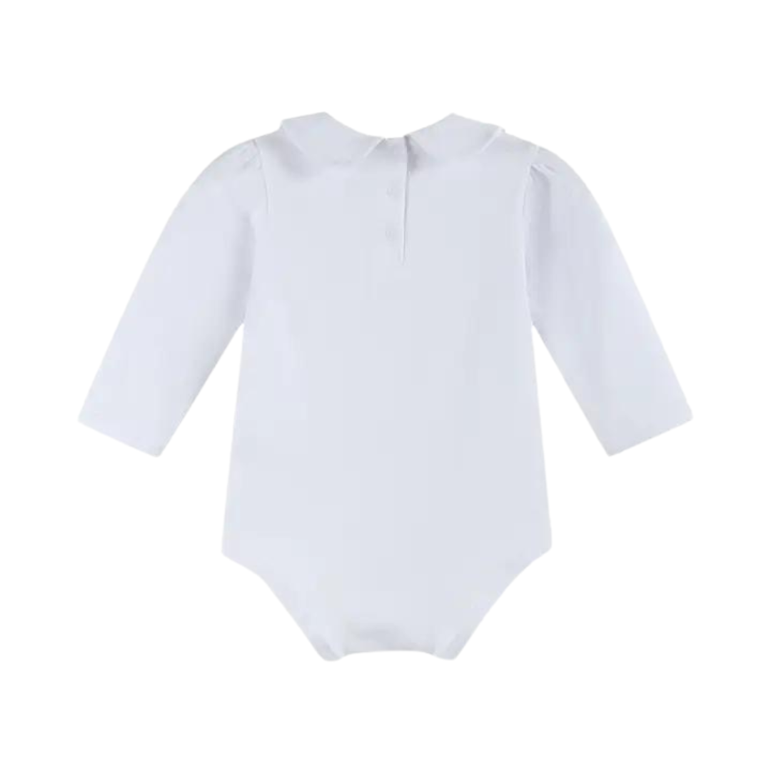 White Collared Unisex Long Sleeve Bodysuit