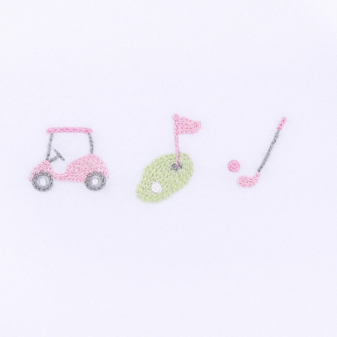 Tiny Tee Time Pink Embroidered Footie