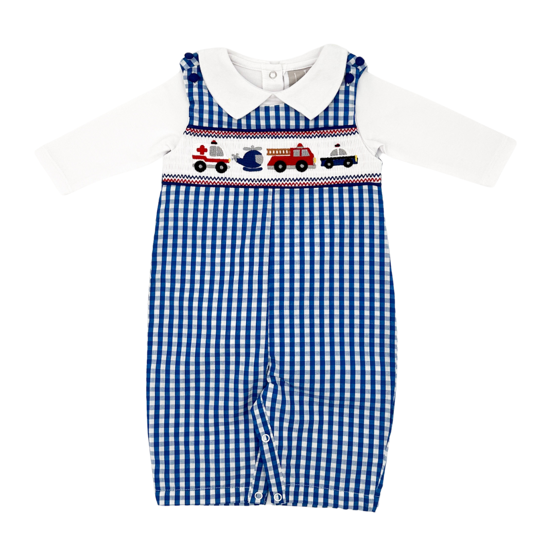 Dark Blue Emergency Vehicle Smocked Overalls