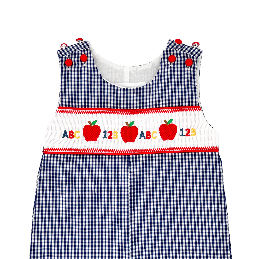 Blue Gingham 123 ABC School Smocked Overalls