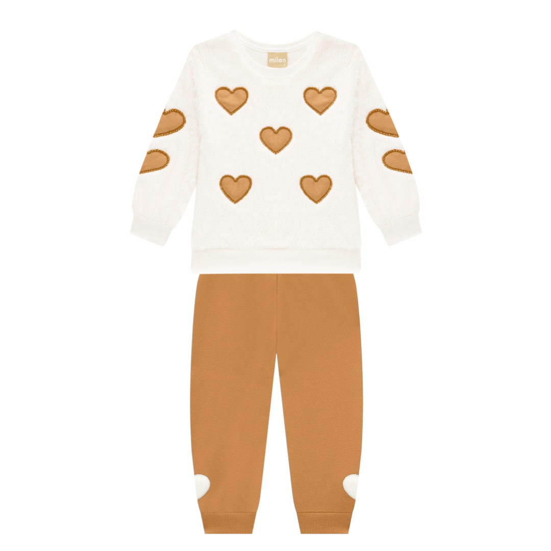 Cream Jogger Set with Gold Hearts