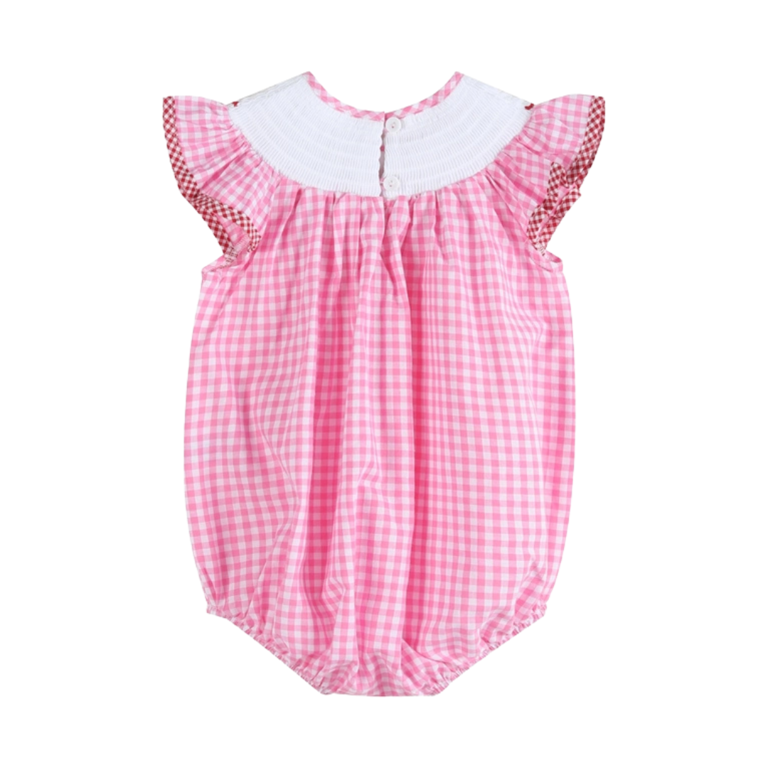 Pink Gingham Crawfish Smocked Flutter Romper