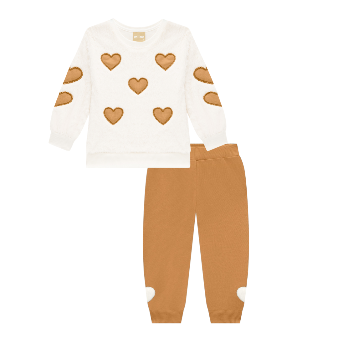 Cream Jogger Set with Gold Hearts