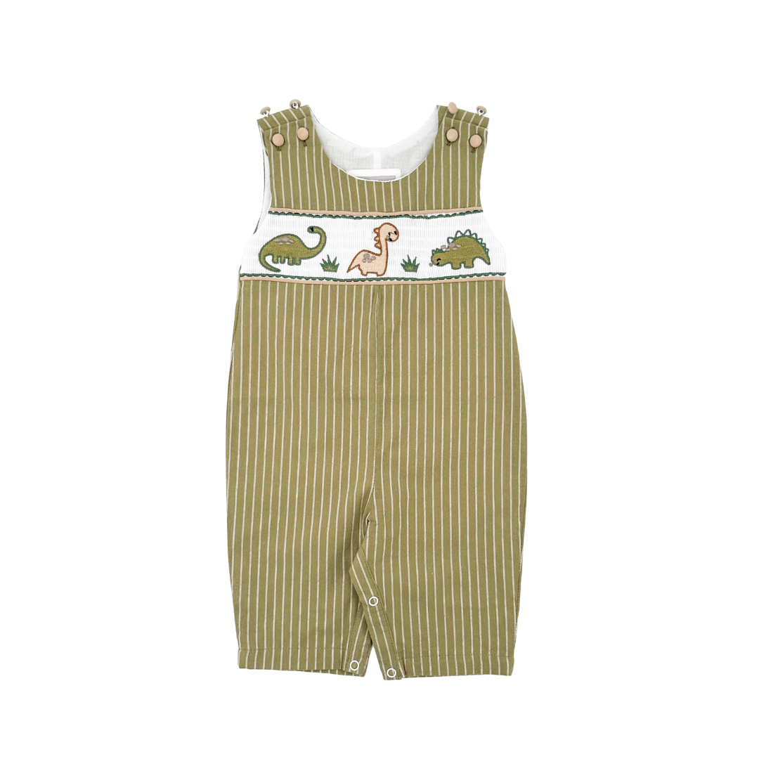 Green Dinosaur Smocked Overalls