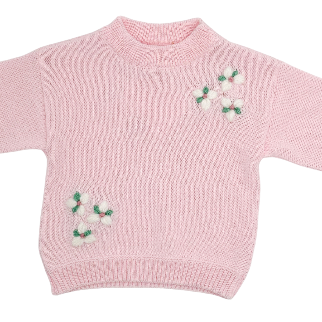 Light Pink Sweater with Embroidered Flowers