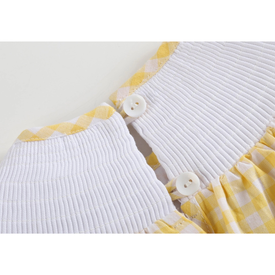 Yellow Gingham Lemon Smocked Flutter Romper