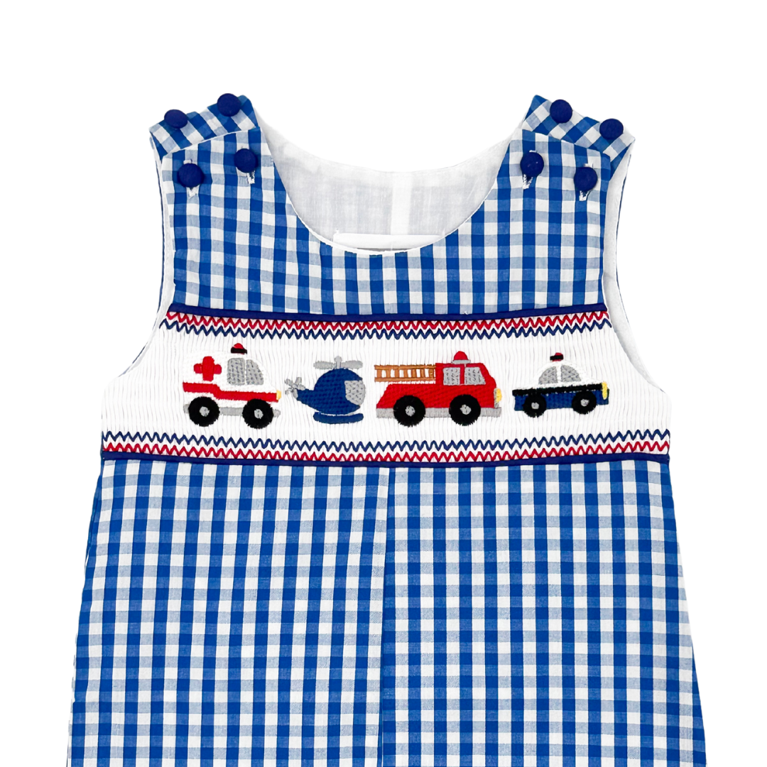 Dark Blue Emergency Vehicle Smocked Overalls