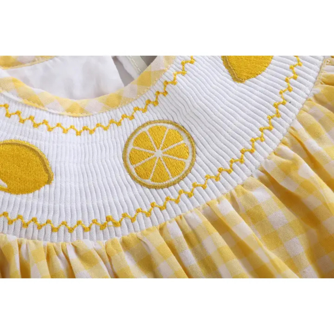 Yellow Gingham Lemon Smocked Flutter Romper