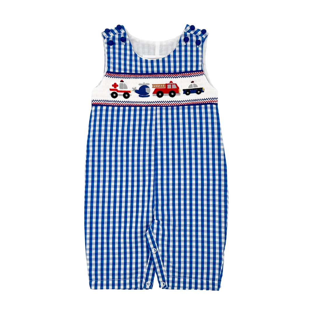 Dark Blue Emergency Vehicle Smocked Overalls