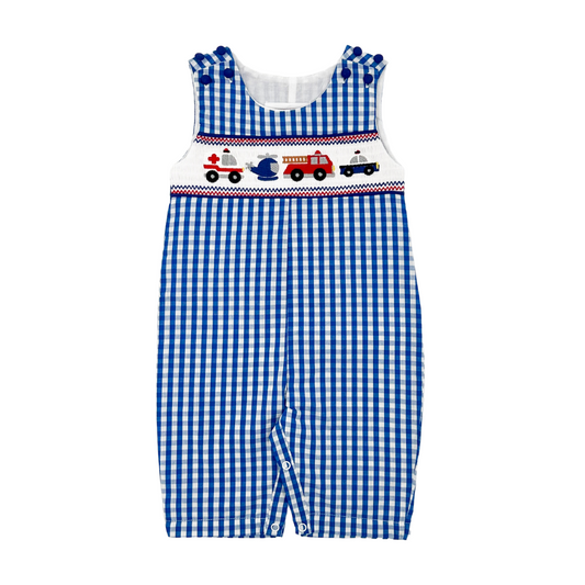 Dark Blue Emergency Vehicle Smocked Overalls