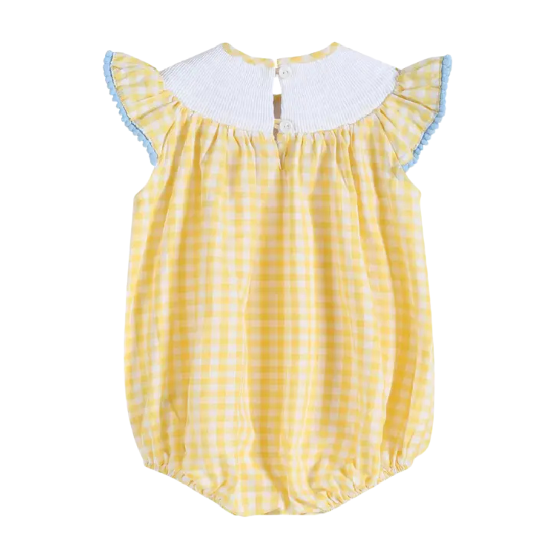 Yellow Gingham Lemon Smocked Flutter Romper