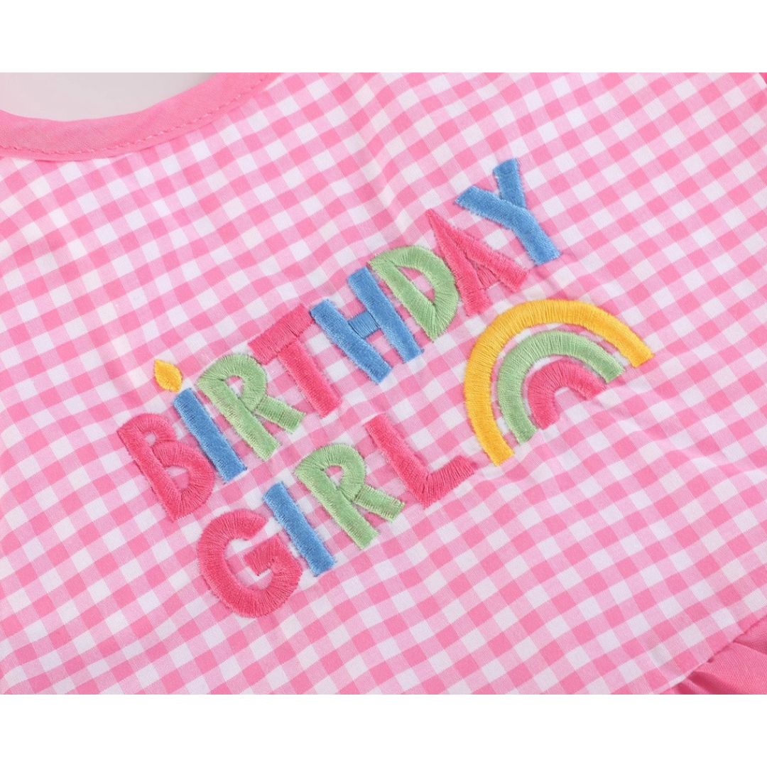 Pink Gingham "Birthday Girl" Bib