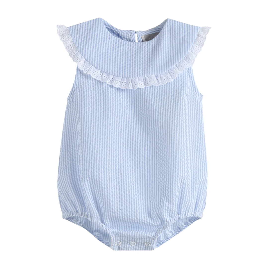 Light Blue Seersucker Collared Bubble Romper