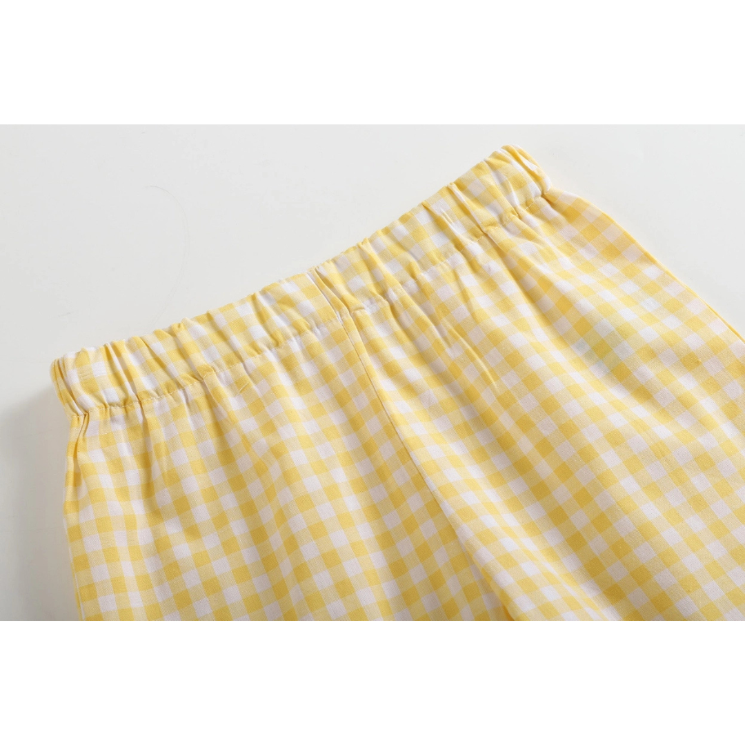 Yellow Gingham Lemon Smocked Shirt and Shorts Set