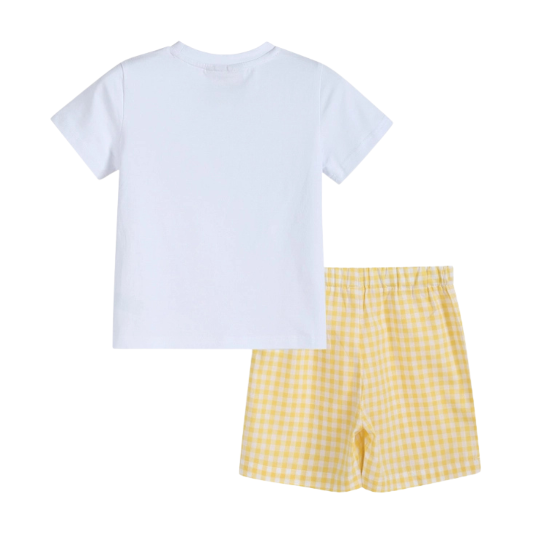 Yellow Gingham Lemon Smocked Shirt and Shorts Set