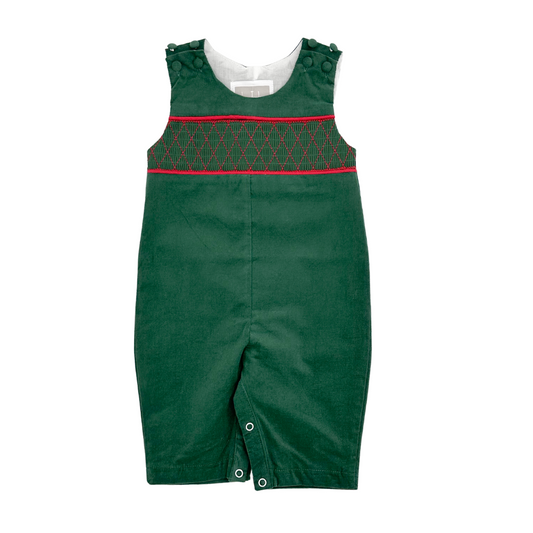 Green Christmas Smocked Overalls