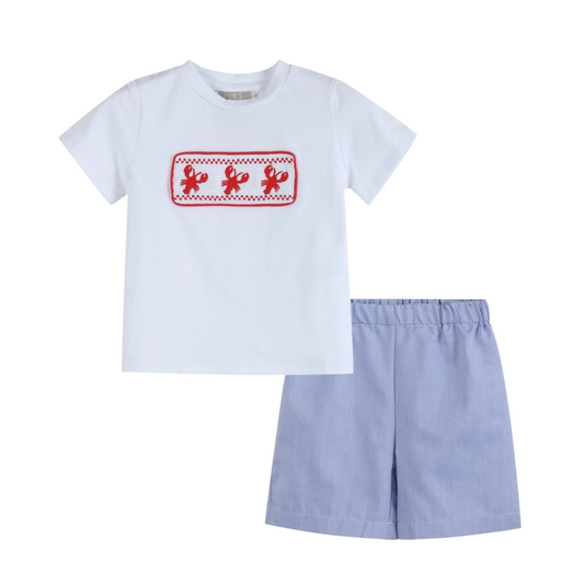 White Crawfish Smocked Tee and Shorts Set