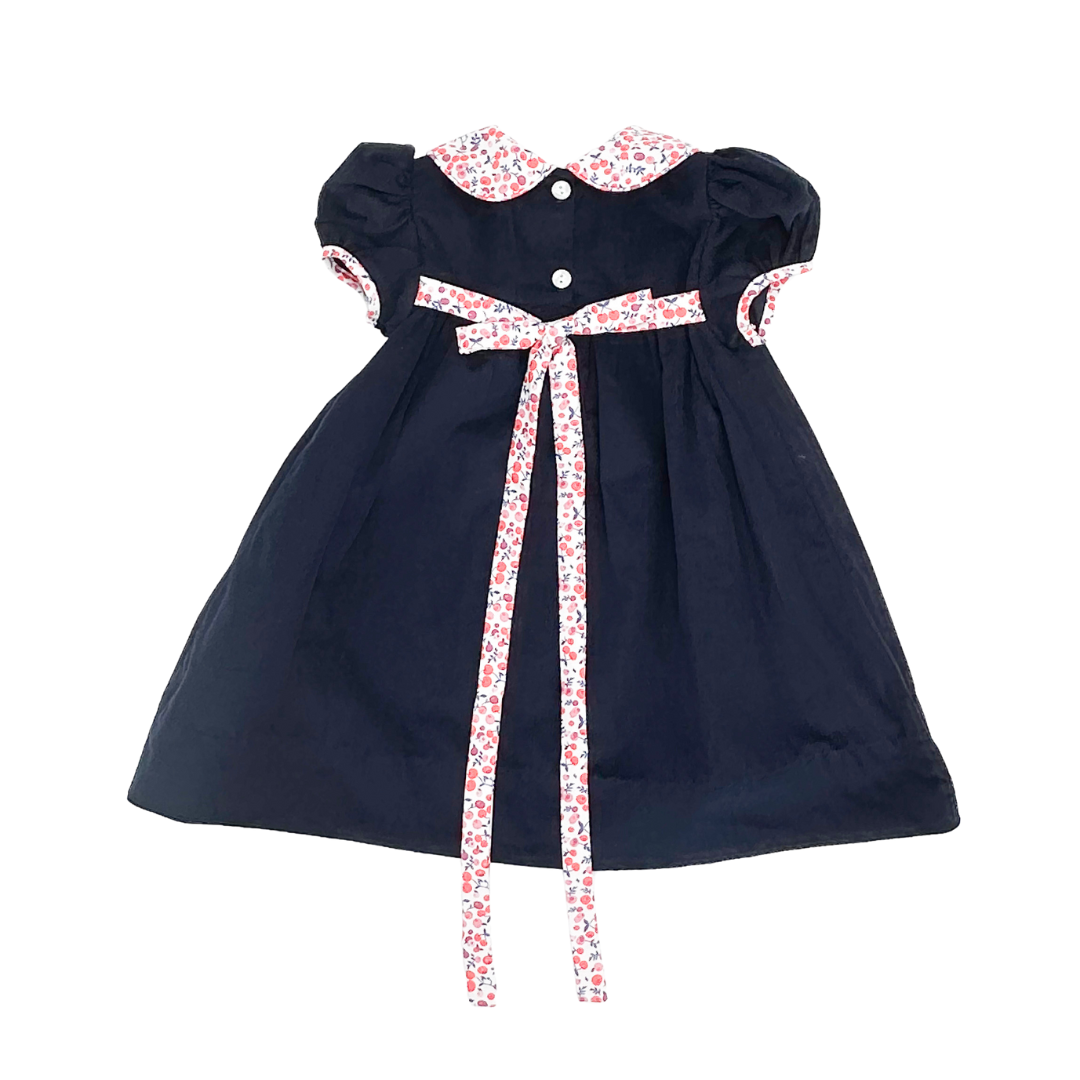 Cherries and Floral Navy Blue Corduroy Float Dress