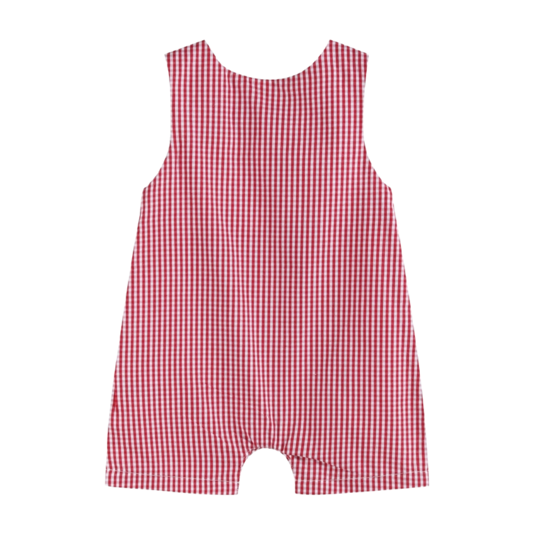 Red Gingham Baseball Smocked Shortalls