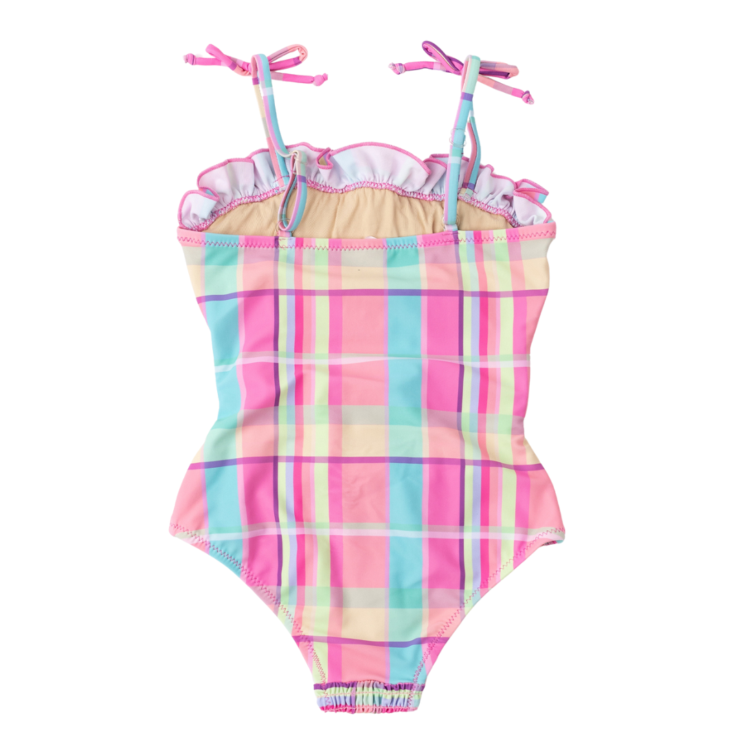 Smocked Summer Plaid Ruffle Swimsuit