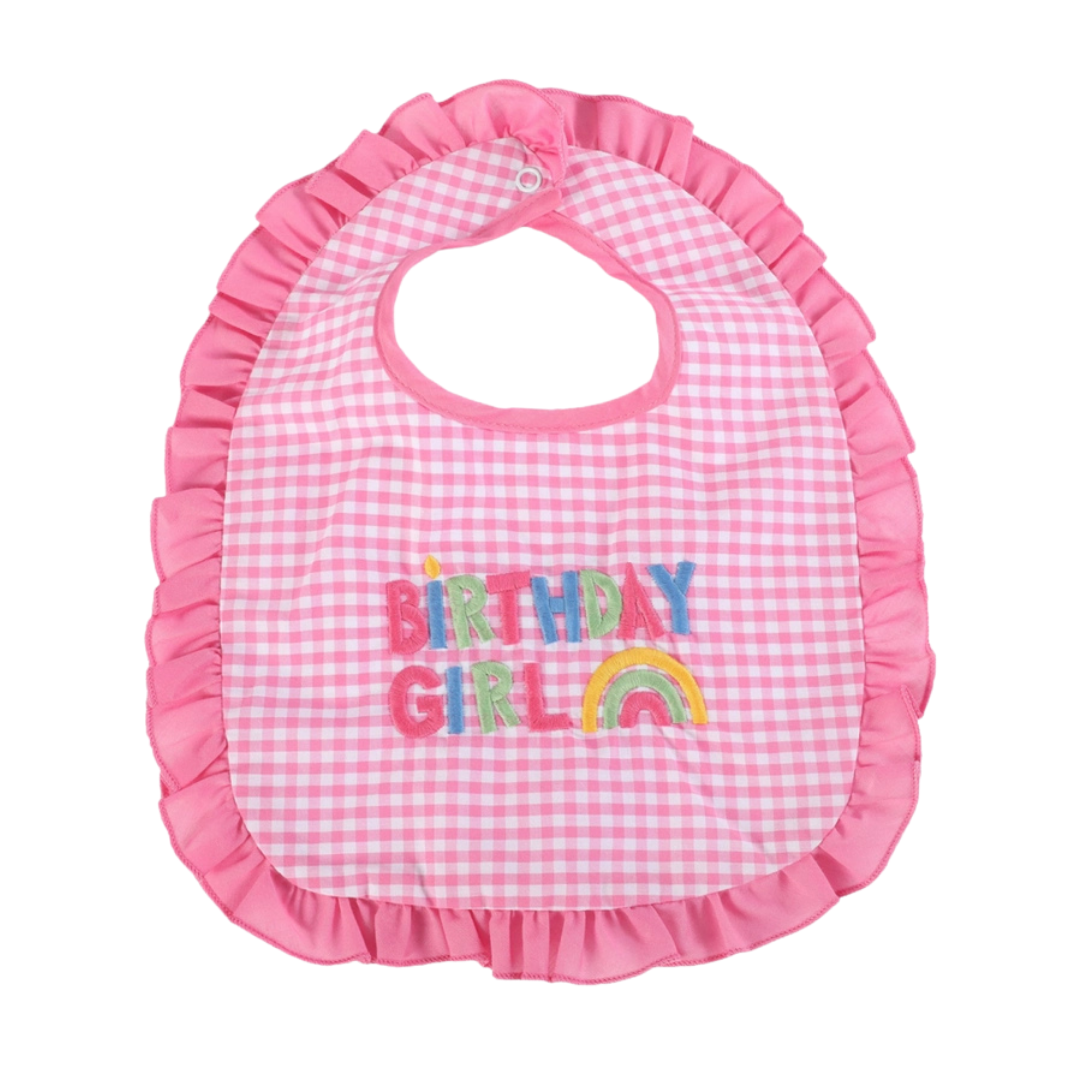 Pink Gingham "Birthday Girl" Bib