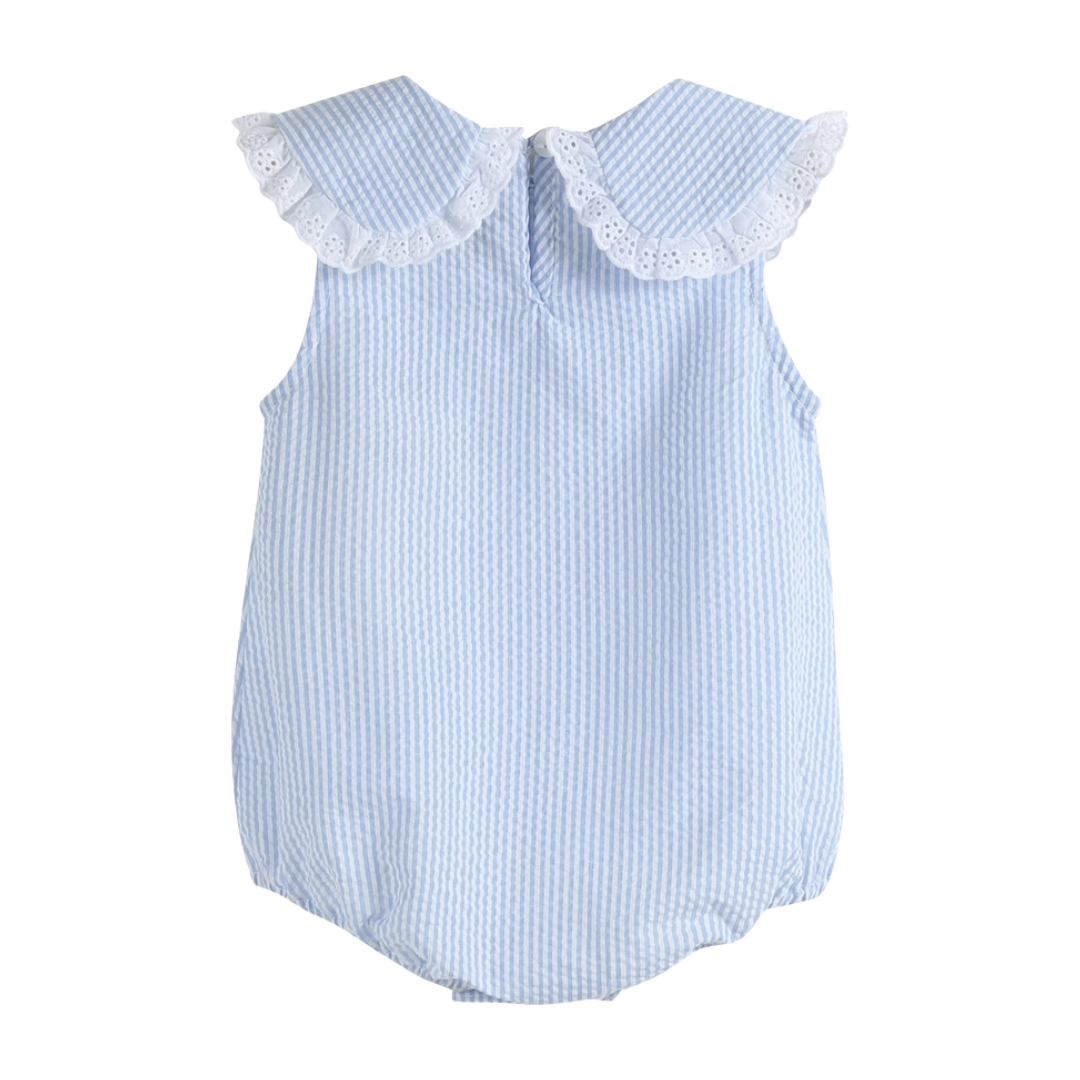 Light Blue Seersucker Collared Bubble Romper