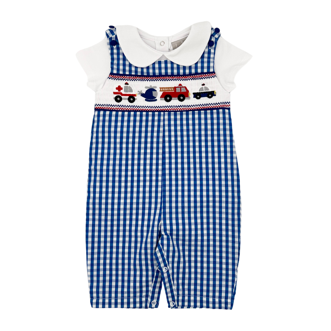 Dark Blue Emergency Vehicle Smocked Overalls