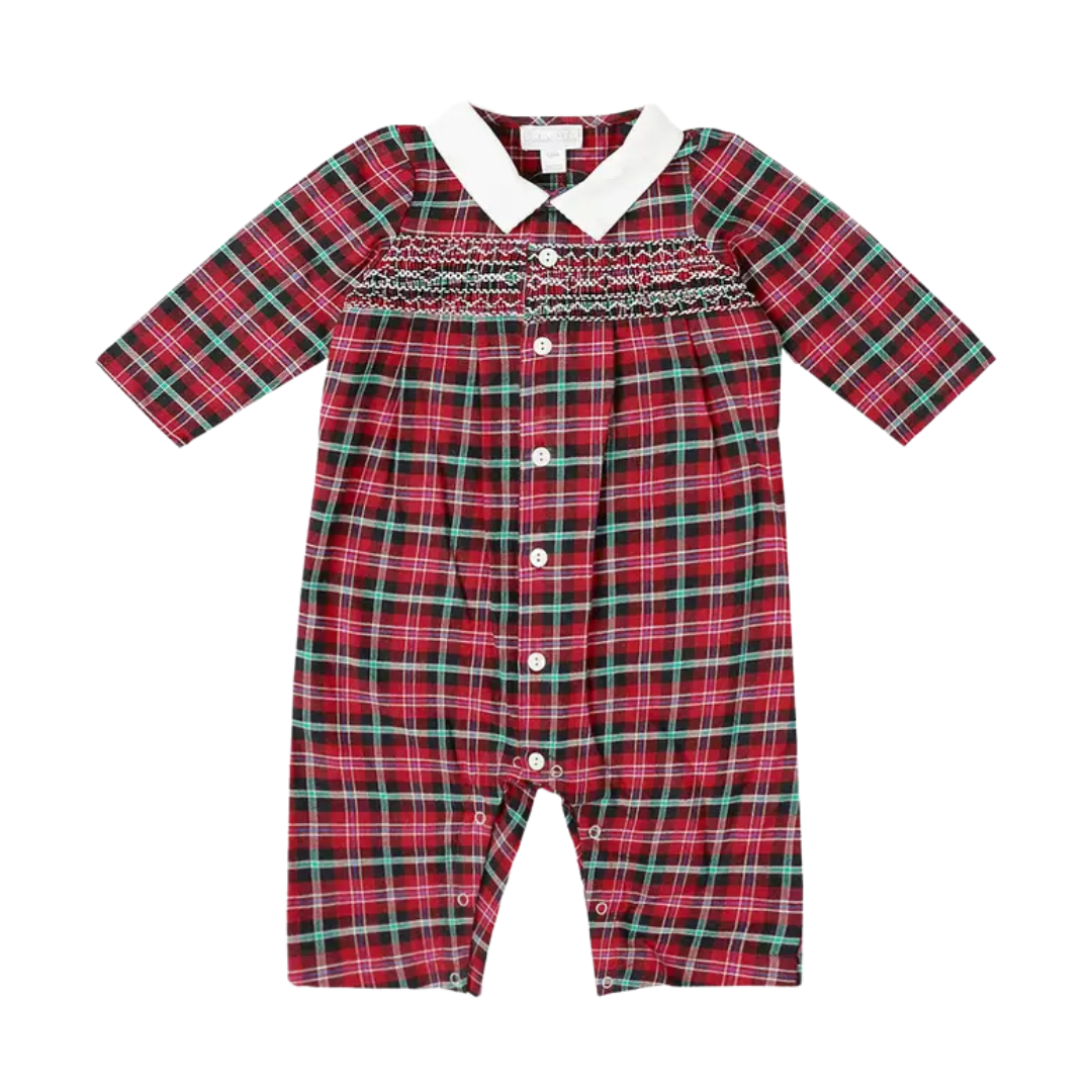 Red Plaid Smocked Romper