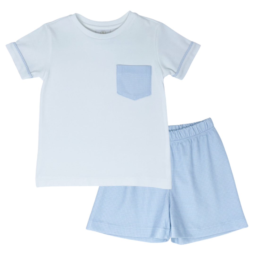 Charlie Short Set - White / Light Blue Mini Gingham – Little Grasshoppers